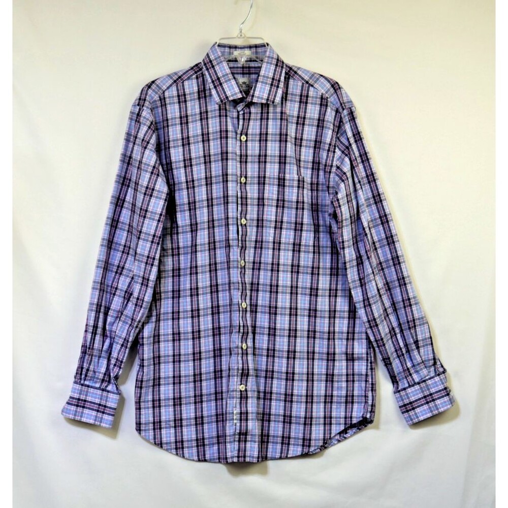 Peter Millar Mens Large Plaid Button Up Shirt Long Sleeve 100% Cotton